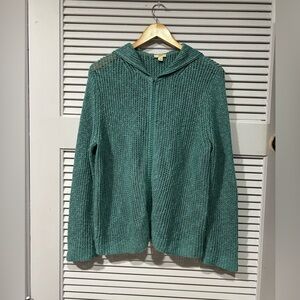 J. jill Cardigan Sweater Women’s Light  Blue Open Knit Hooded Full Zipper Sz M
